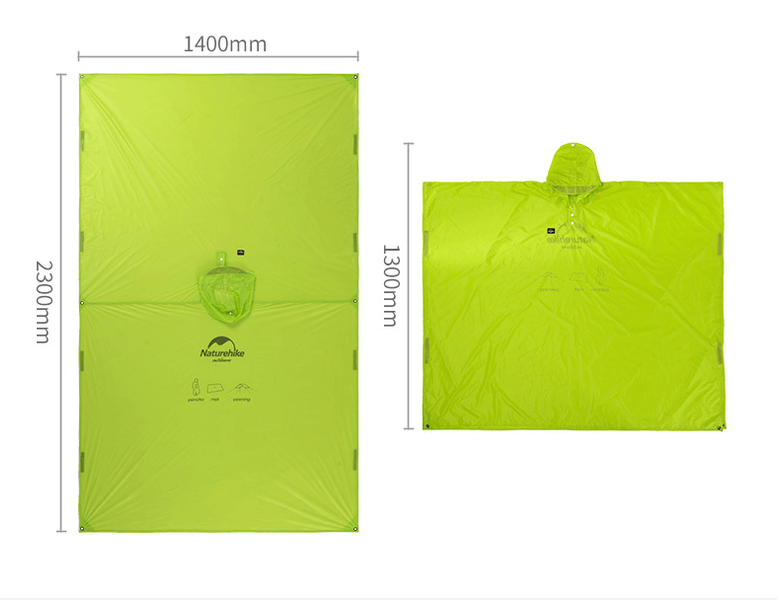 Пончо-тент Naturehike 210T polyester New NH17D002-M Green 6927595717967 фото