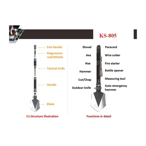 Лопата тактична Kyson KS-805 steel KS115 фото